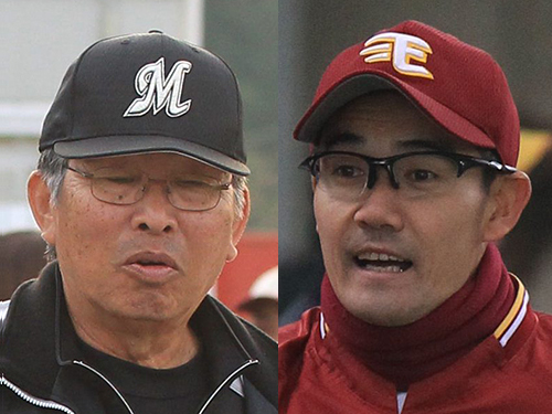 巨人の巡回投手コーチに就任した小谷正勝氏（左）２軍内野守備走塁コーチに就任した小坂誠氏