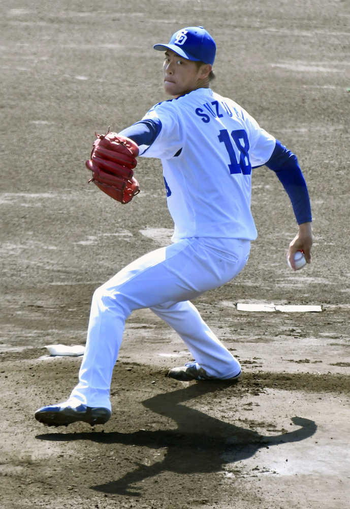 韓国プロ野球ハンファとの練習試合に先発した中日・鈴木