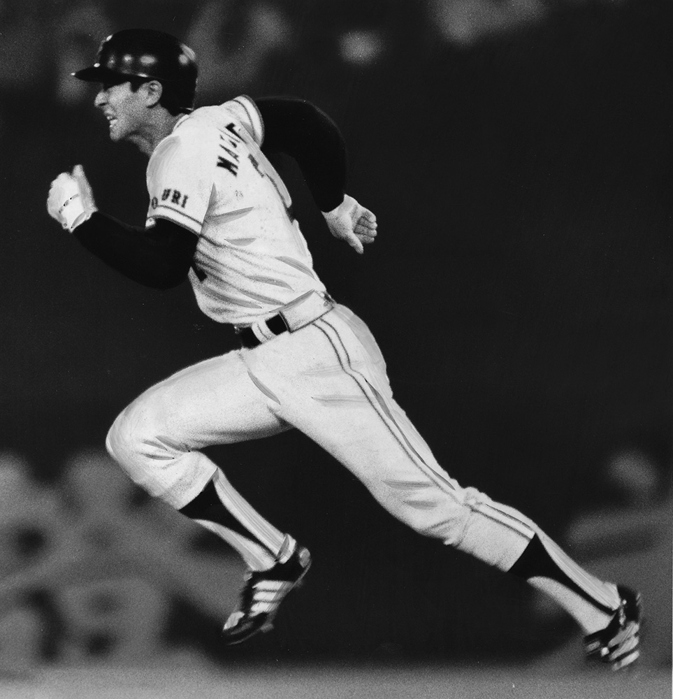 現役時代の松本匡史さん。１９８３年９月の大洋戦で、セ・リーグタイ記録となる７４盗塁を決める