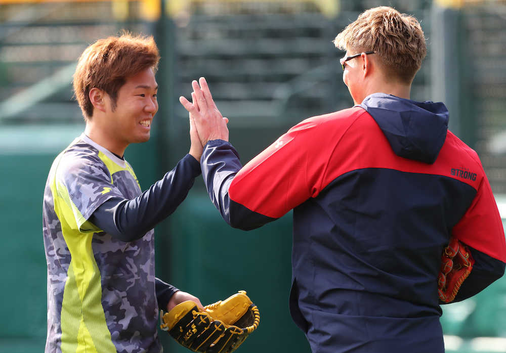 【画像・写真】阪神・西、甲子園で初練習　糸井と再会「知ってる人がいると全然違う」