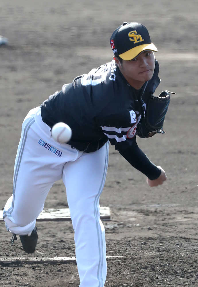【画像・写真】ソフトバンク・ドラ１甲斐野　フォーク披露で甲斐に売り込み