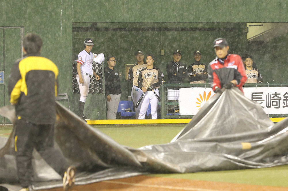 【画像・写真】ソフトバンク―日本ハム、９回終了後降雨コールドで引き分け