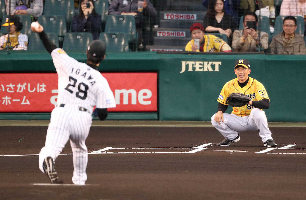【画像・写真】阪神ＯＢの井川投手　ファーストピッチに登板　捕手は矢野監督　