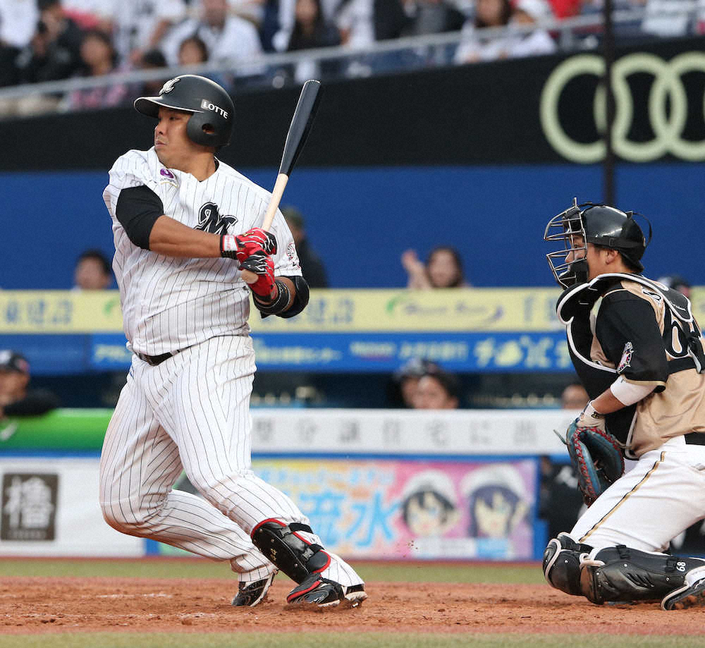 【画像・写真】決勝打放ったロッテの4番・井上「泣きそうなんでやめてもらっていいですか」
