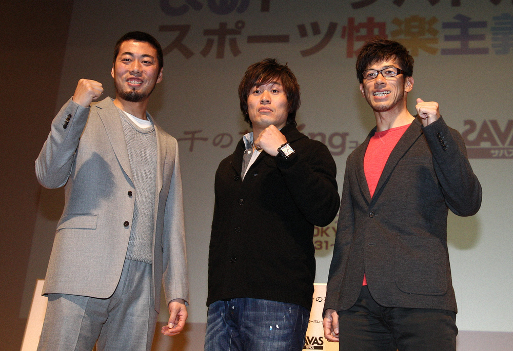 12年に行われたトークショーで同席した（左から）上原、大畑氏、建山氏