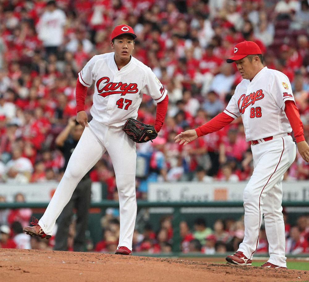 【画像・写真】広島・緒方監督　20歳の若鯉・山口に“公開説教”　4回2失点、あと1回で勝利投手権利も交代告げる