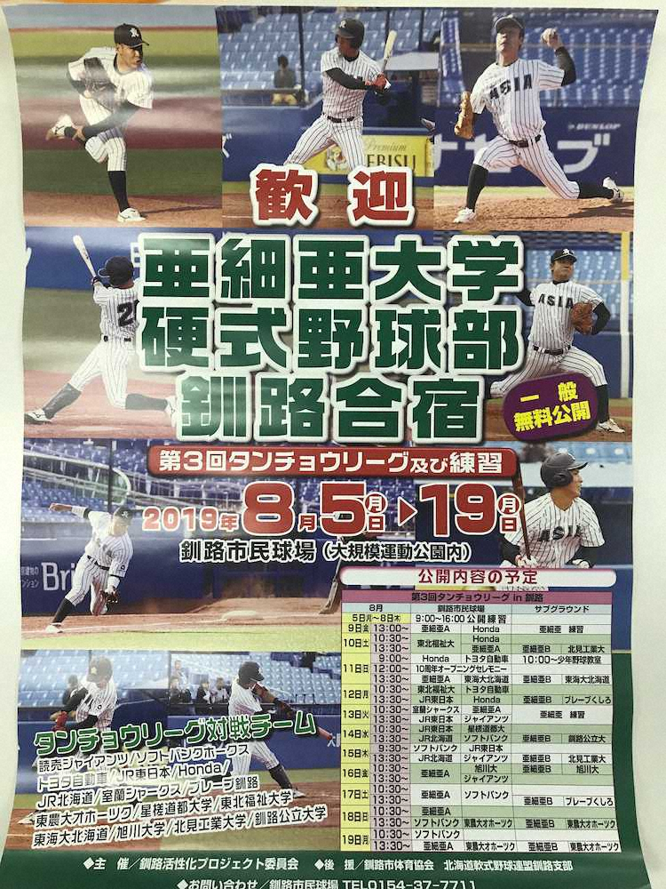 亜大釧路キャンプ「タンチョウリーグ」のポスター