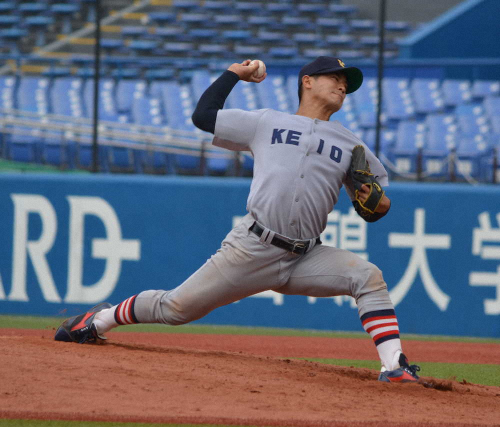 【画像・写真】慶大153キロ右腕・津留崎　2回完全で先勝　ネット裏では6球団が視察