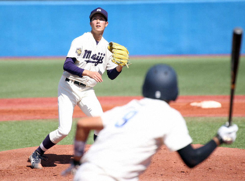 【画像・写真】明大・森下、2失点完投も無援「法政は勝ちにこだわる野球してきた」