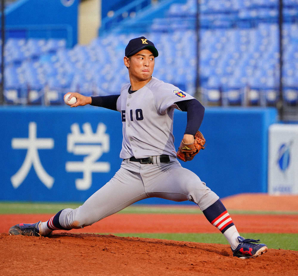 ＜慶大・明大＞慶大先発の森田晃（撮影・島崎忠彦）