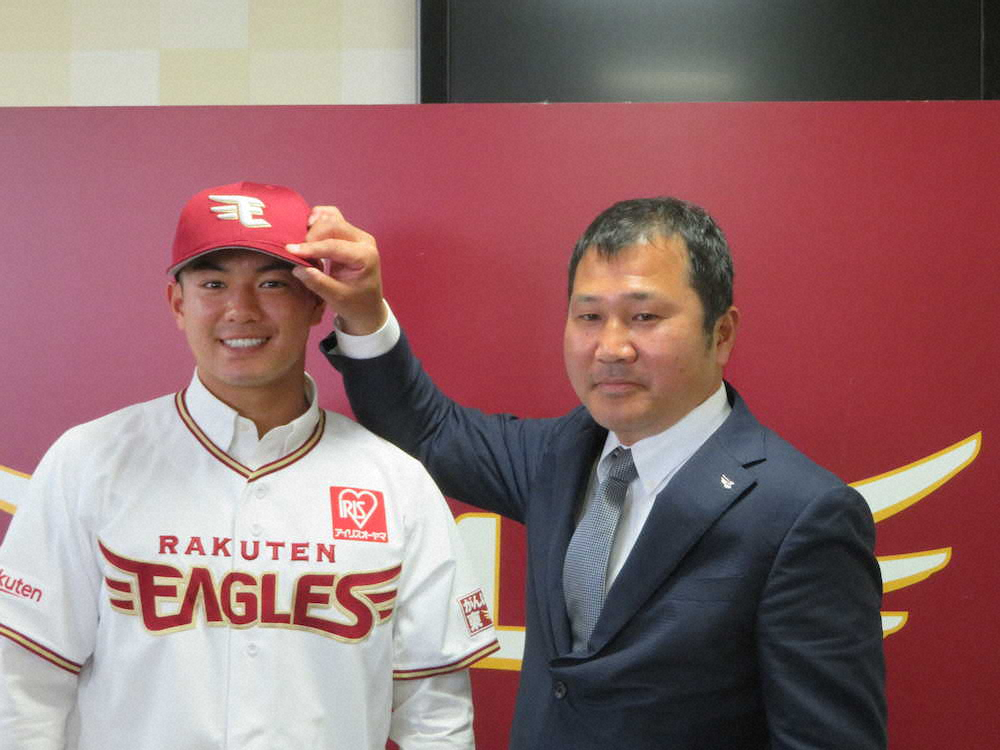 【画像・写真】楽天3位の慶大・津留崎が仮契約　“筋肉つながり”オリ正尚に共闘呼び掛け「一緒にトレを」