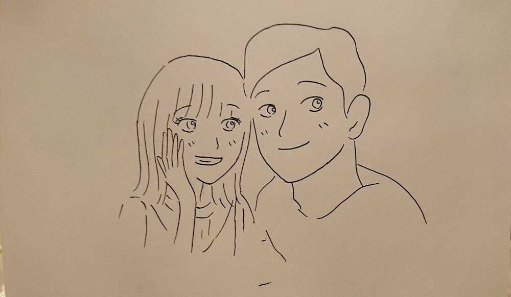 高校の同級生が描いてくれた楽天・田中夫妻の似顔絵