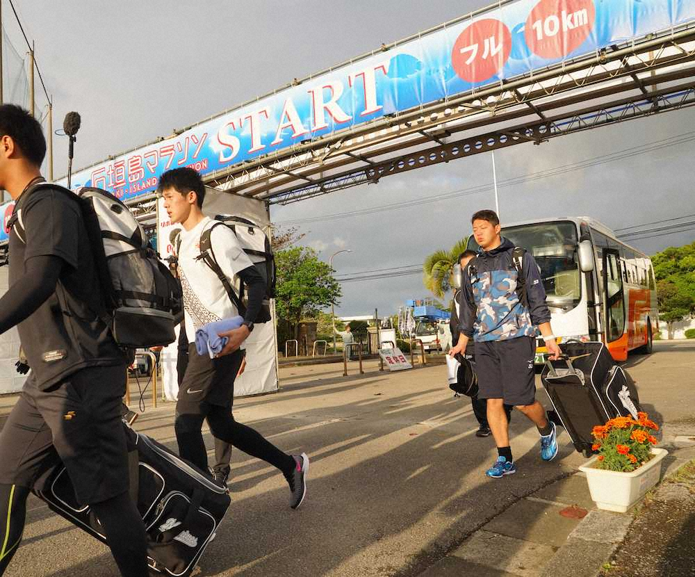 【画像・写真】ロッテ・佐々木朗希　自主トレ初日から災難　バスの屋根がゲートに激突