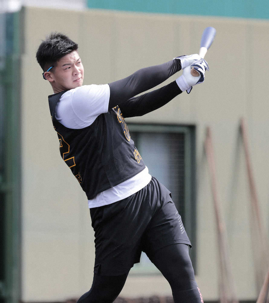 【画像・写真】阪神ドラ2井上　大器の片りんを見せた　初のロングティーでさすがの飛距離！