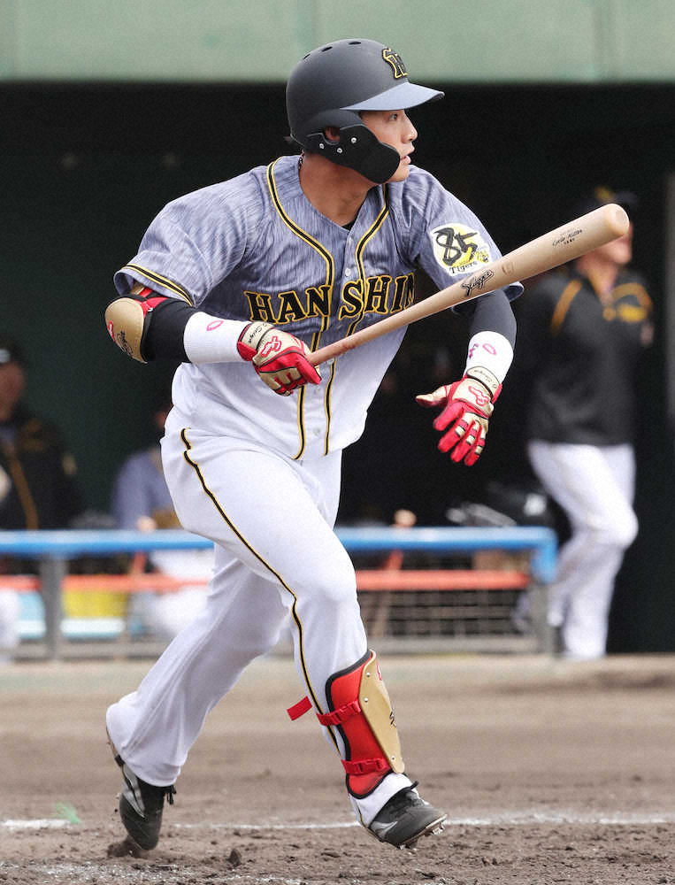 【画像・写真】中日との練習試合の4回2死一、二塁、木浪は右中間3ランホームランを放つ（撮影・椎名　航）