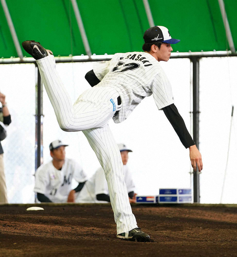 【画像・写真】ロッテ・佐々木朗　捕手座らせ33球