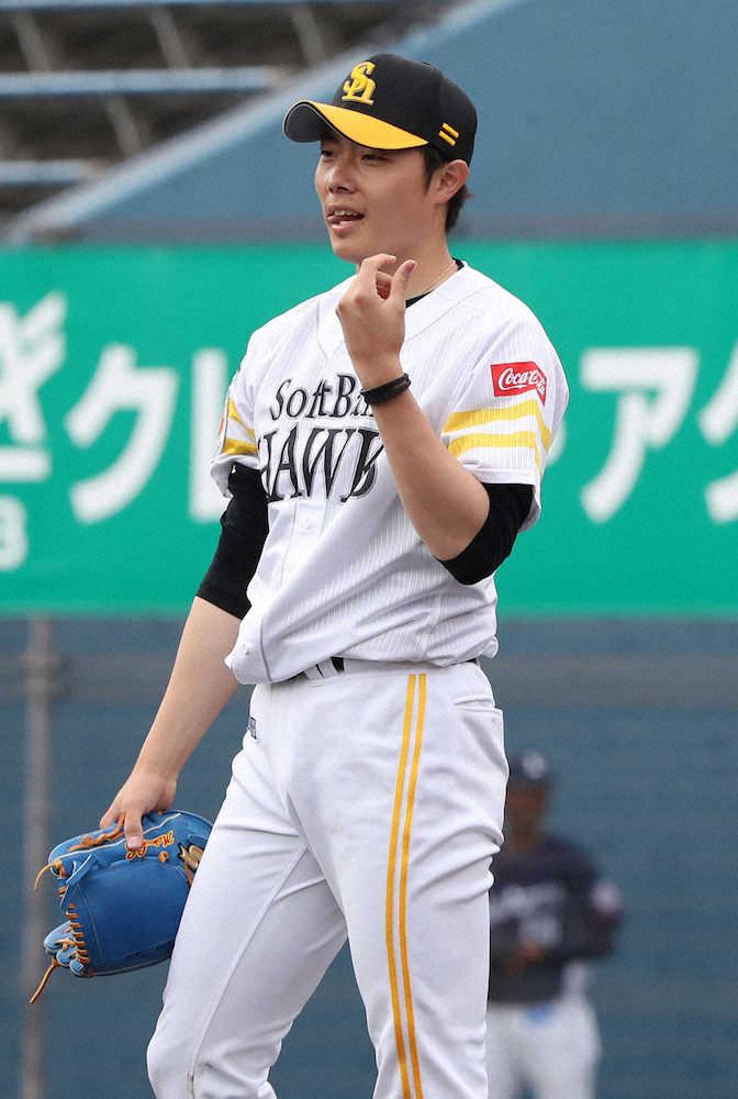 【画像・写真】西武との練習試合、4回から3イニングを9人で抑えたソフトバンク・松本（撮影・中村達也）