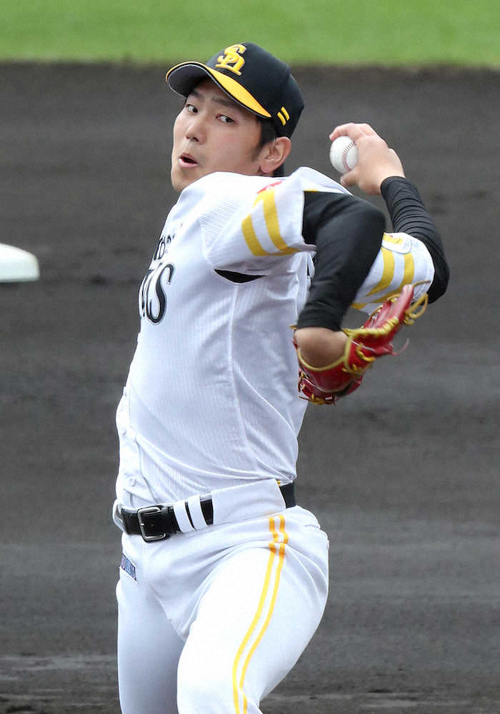 【画像・写真】西武との練習試合、3回を投げ2安打1失点に抑えたソフトバンク・石川（撮影・中村達也）