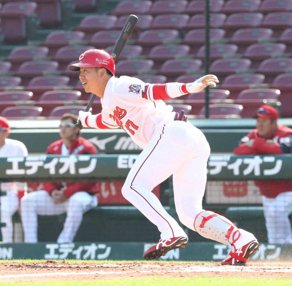 【画像・写真】広島・野間　開幕左翼スタメン譲らん！単独首位導くV2点打