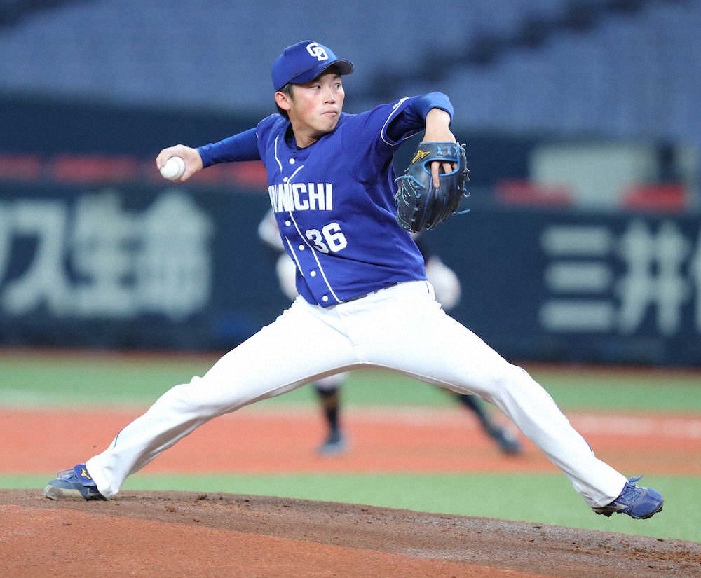 【画像・写真】オリックスとのオープン戦に先発し、4回2失点の岡野（撮影・成瀬　徹）　　　　　　　