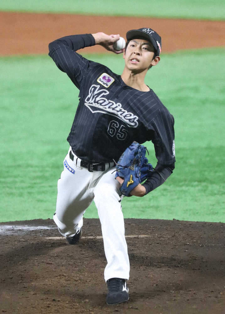 【画像・写真】ソフトバンクとの練習試合、ロッテ先発の古谷（撮影・中村達也）