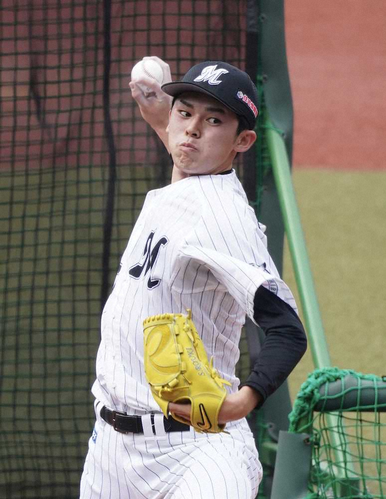【画像・写真】ロッテ朗希が2度目フリー打撃登板　変化球交え40球　最速156キロ