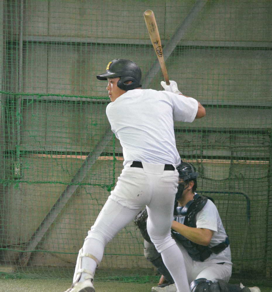 【画像・写真】全体練習が再開され、木製バットを手に打撃練習する花咲徳栄の井上