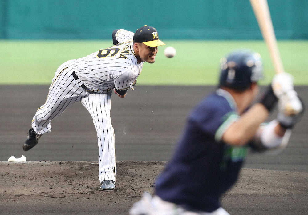 ＜神・ヤ＞ヤクルト打線相手に力投する秋山（撮影・大森　寛明）