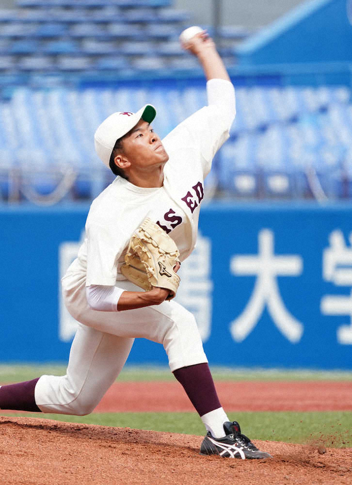 【画像・写真】＜早大・明大＞早大先発・早川（撮影・沢田　明徳）