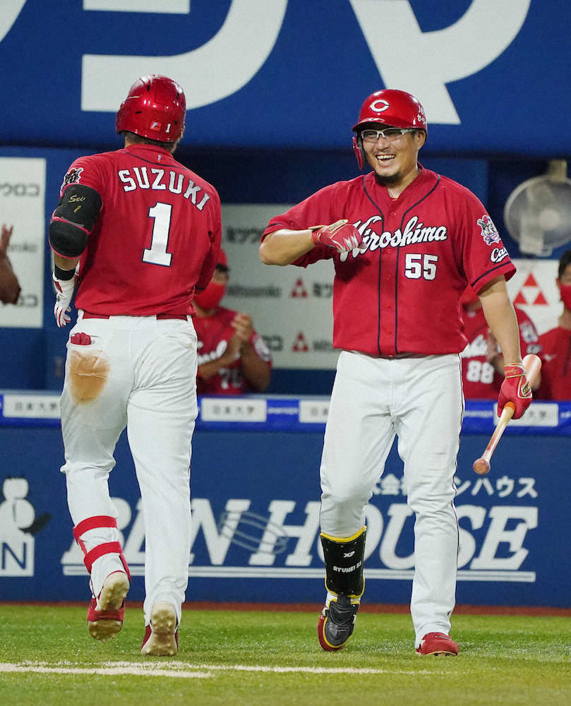 【画像・写真】広島・松山　5戦ぶり先発で「100点満点」の3打点　浜口攻略に「厳しいボール捨てて、我慢できた」