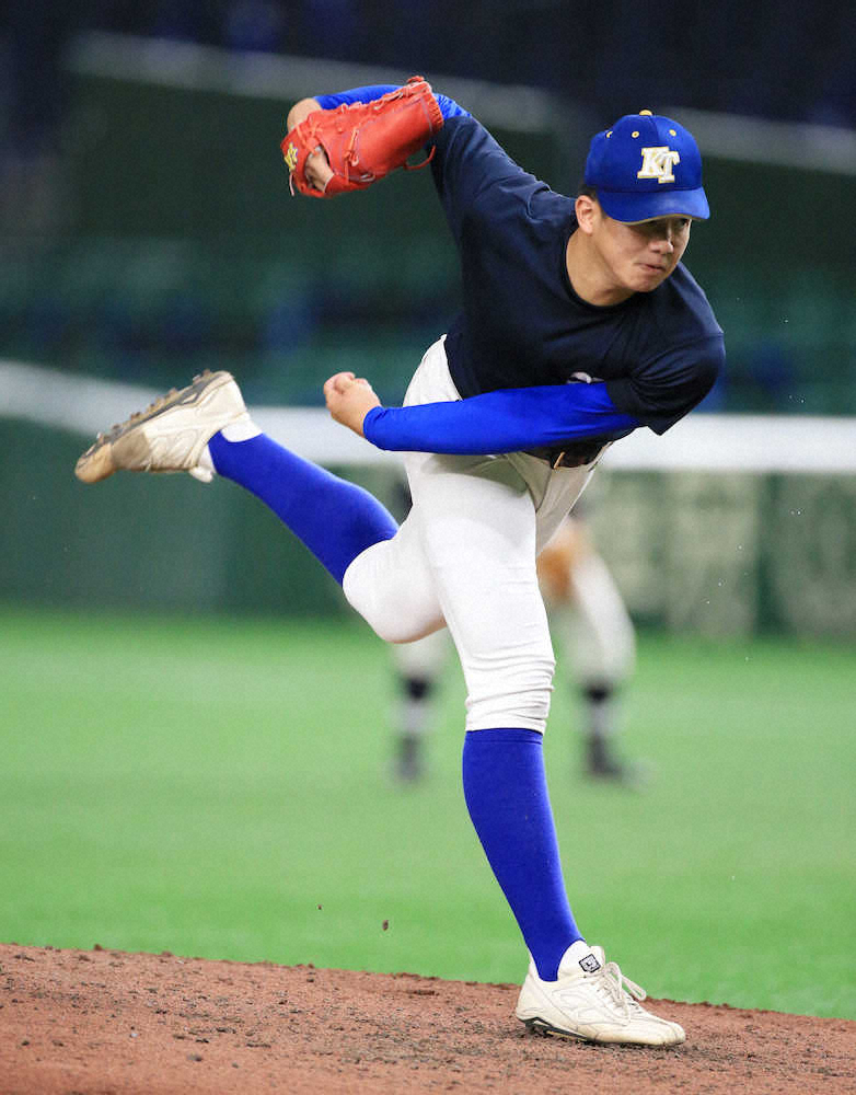 【画像・写真】高校生合同練習会　健大高崎のエース左腕・下がシート打撃に登板　7人と対戦し2安打1奪三振