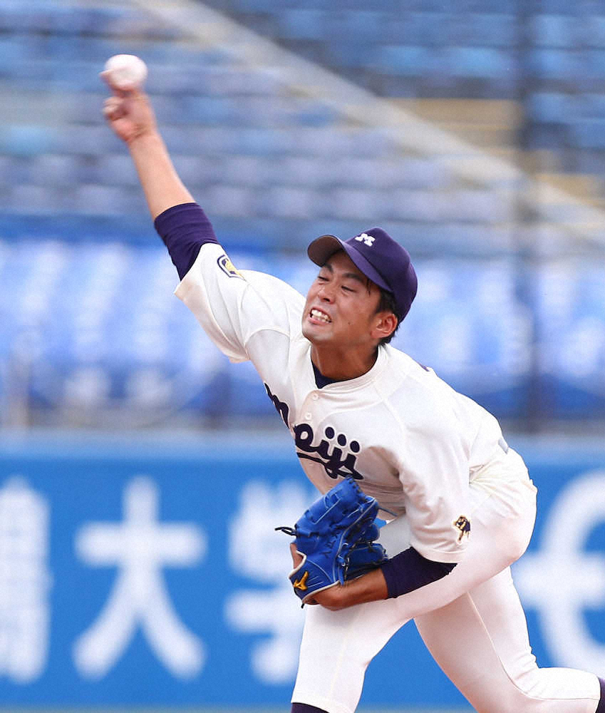 【画像・写真】明大エース入江　気迫の連投「点取られたら」11番返上の気持ちで