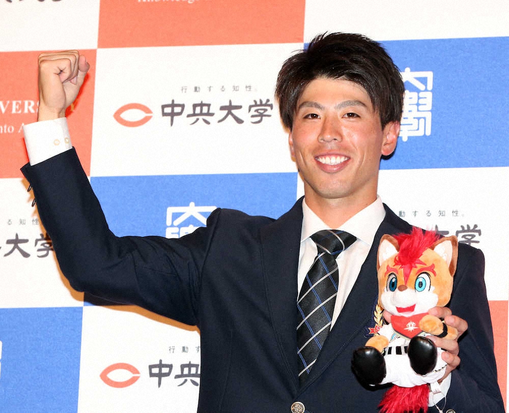 【画像・写真】日本ハム2位指名の中大・五十幡「3拍子揃った選手に」