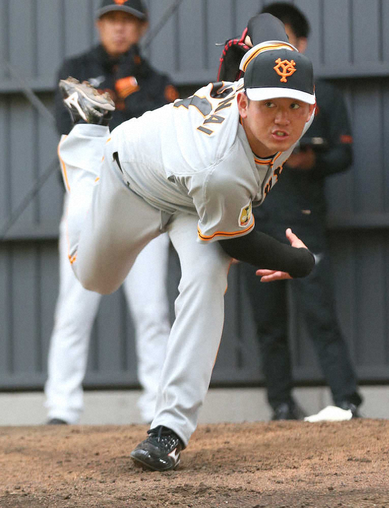 【画像・写真】巨人・平内　ブルペンで直球のみ51球　原監督も打席に立ち直接指導