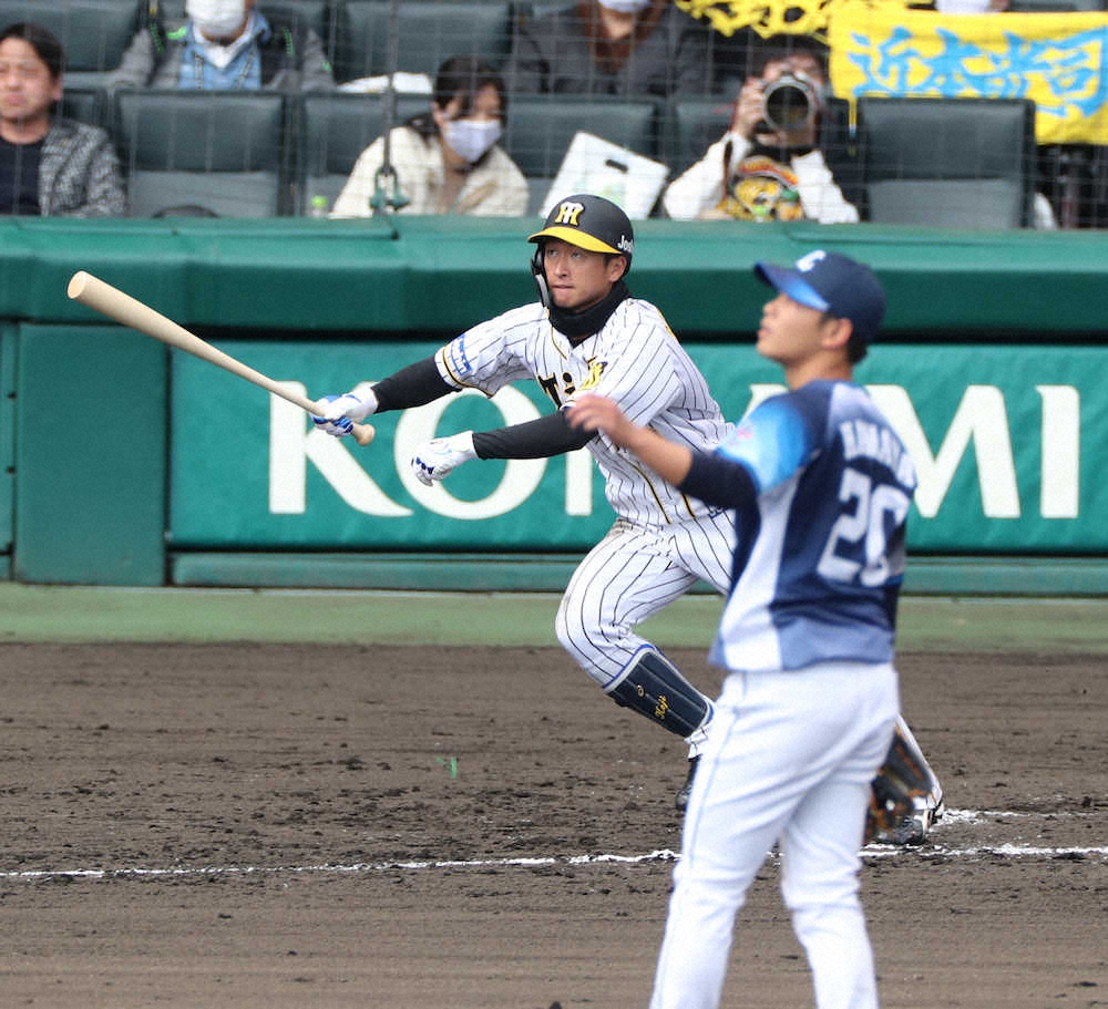 【画像・写真】虎のリードオフマンも元気です　近本が右翼席へ今春1号「しっかり一発でとらえられた」