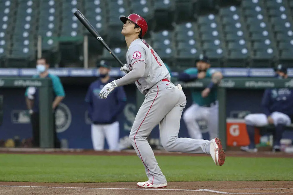 【画像・写真】大谷翔平　4試合ぶり8号ソロ　今季本塁打では最遅＆最短飛距離　技ありの一発