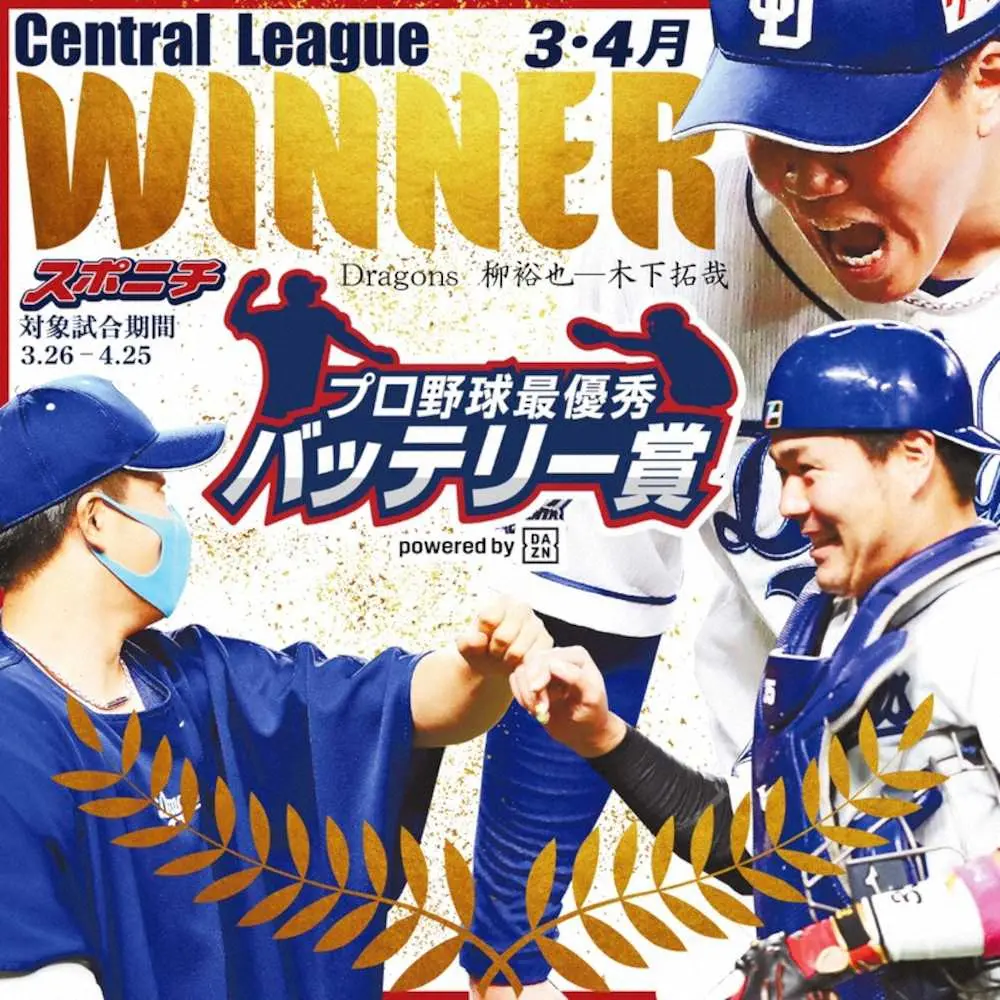 月間バッテリー賞 中日 柳 木下拓が受賞 コンビでは初受賞 スポニチ Sponichi Annex 野球