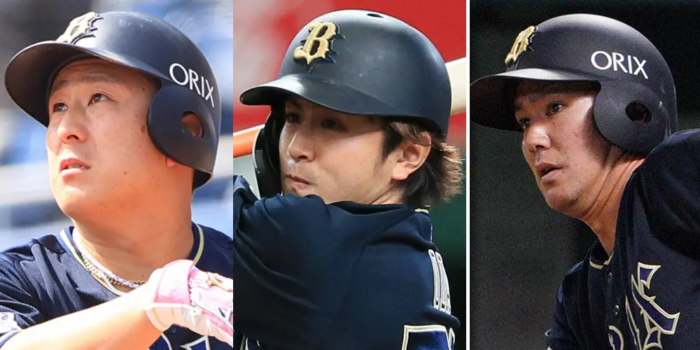 オリックスの（左から）杉本裕太郎外野手、小田裕也外野手、大城滉二内野手