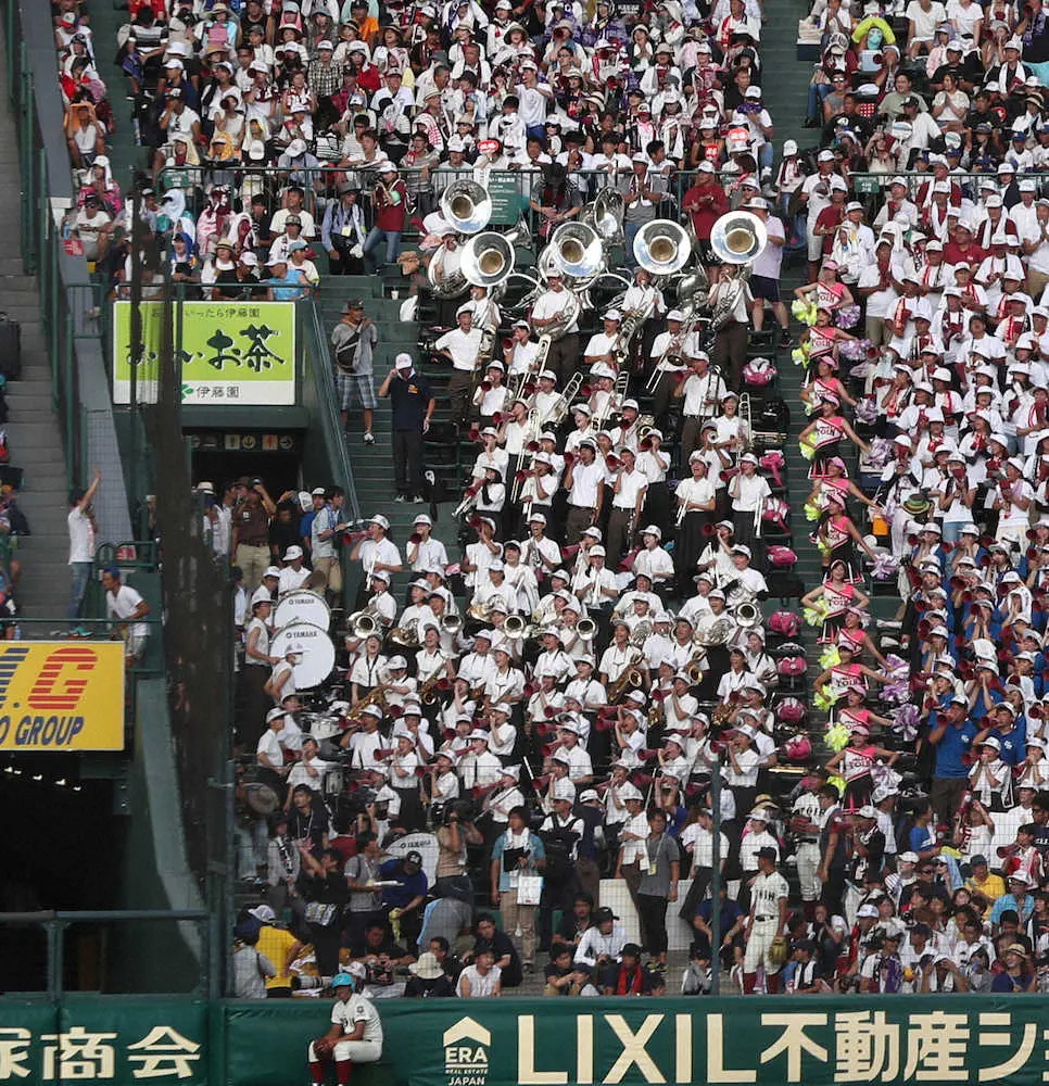 第100回全国高校野球選手権記念大会で、大阪桐蔭ナインを応援するブラスバンド部