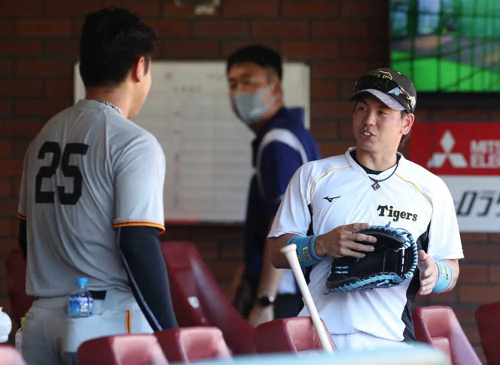 【画像・写真】阪神・梅野　侍ジャパン組と五輪見据えて意見交換!?　燕・山田、村上らと談笑