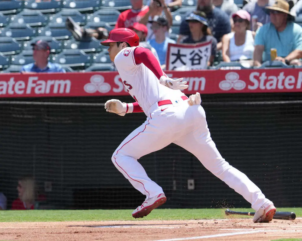 【画像・写真】大谷翔平　初回に6試合連続安打！ア軍右腕マクラーズから快足飛ばし内野安打