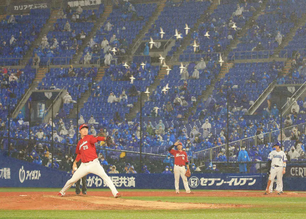横浜スタジアムで珍事 Dena 広島戦 数十羽の鳥が内野陣の頭上近くを低空で飛び試合中断 スポニチ Sponichi Annex 野球