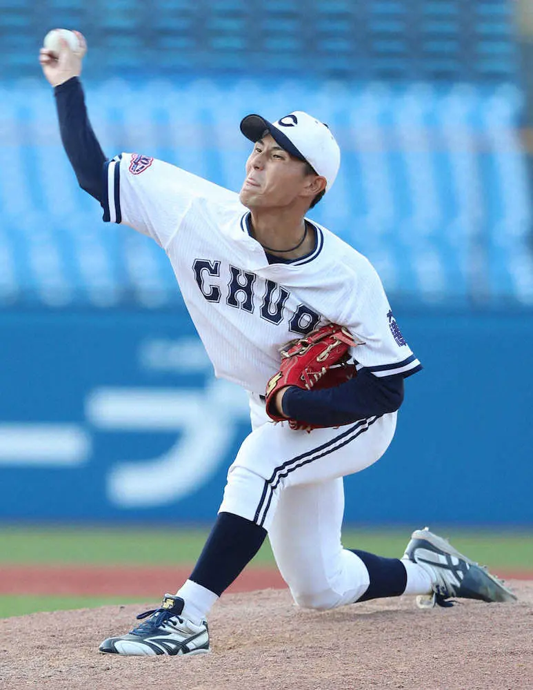 【画像・写真】中大ドラフト候補腕・皆川　6回0/3を1失点で今季初勝利　「何としても自分の投球を」