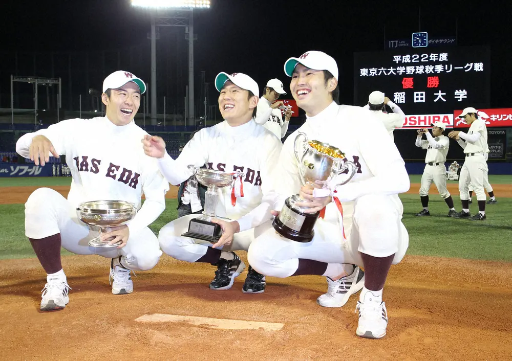 【画像・写真】秋季東京六大学リーグで優勝した早大のドラ１トリオ（左から）斎藤佑樹、福井優也、大石達也（2010年撮影）