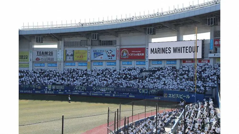 　初回の裏の攻撃開始前にZOZOマリジアムをチームカラーの1つである「ホワイト」に埋め尽くすイベント「MARINES　WHITEOUT（マリーンズ・ホワイトアウト）」