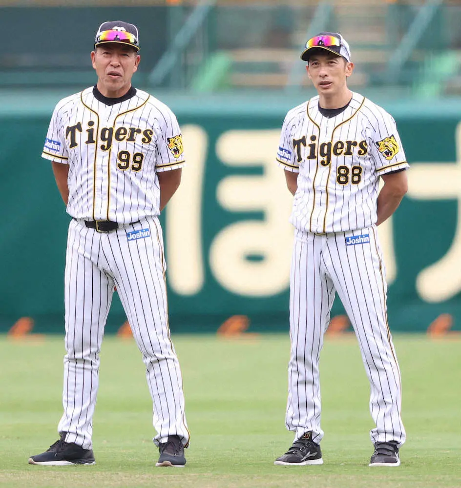阪神・井上ヘッドコーチ（左）と矢野監督