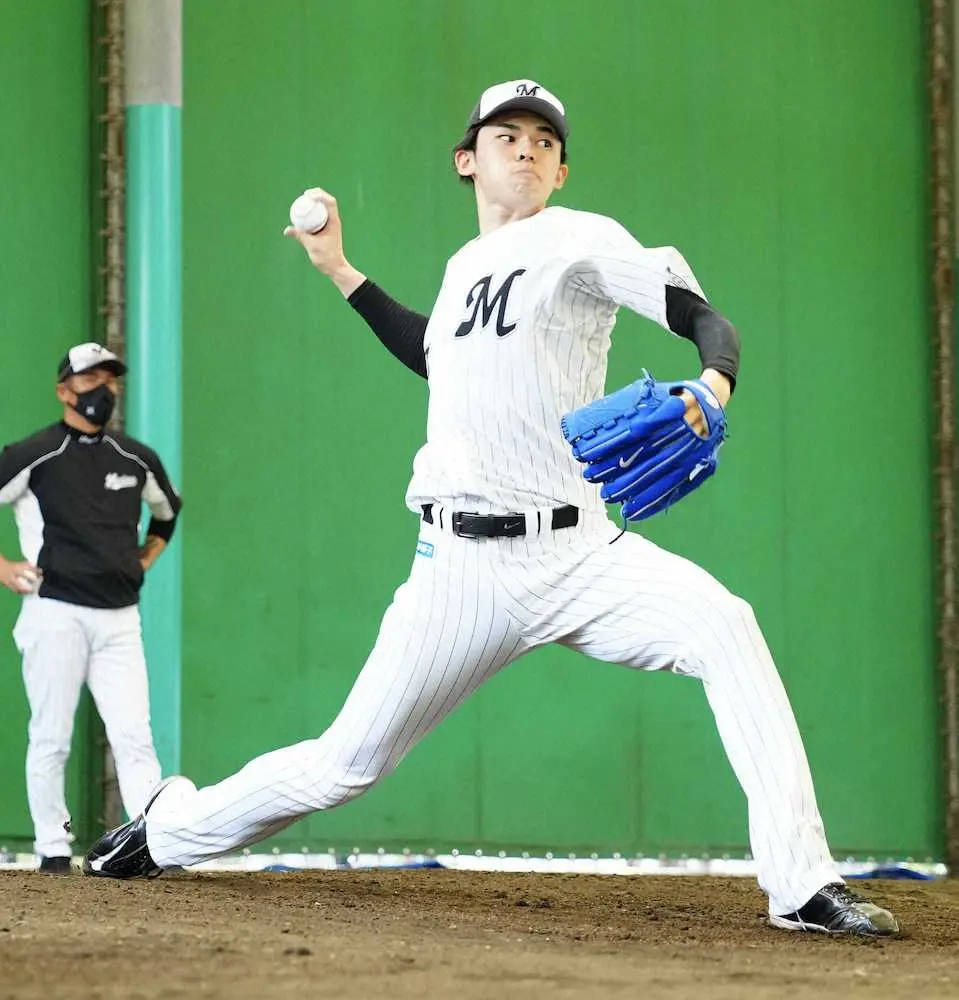 【画像・写真】ロッテ石垣島キャンプは雨　佐々木朗のシート打撃登板も微妙に