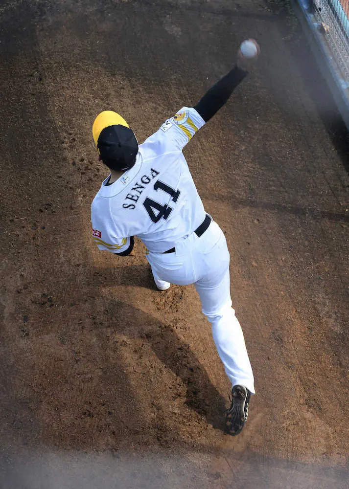 紅白戦登板へ向けブルペンで肩を作る千賀 撮影 岡田 丈靖 スポニチ Sponichi Annex 野球