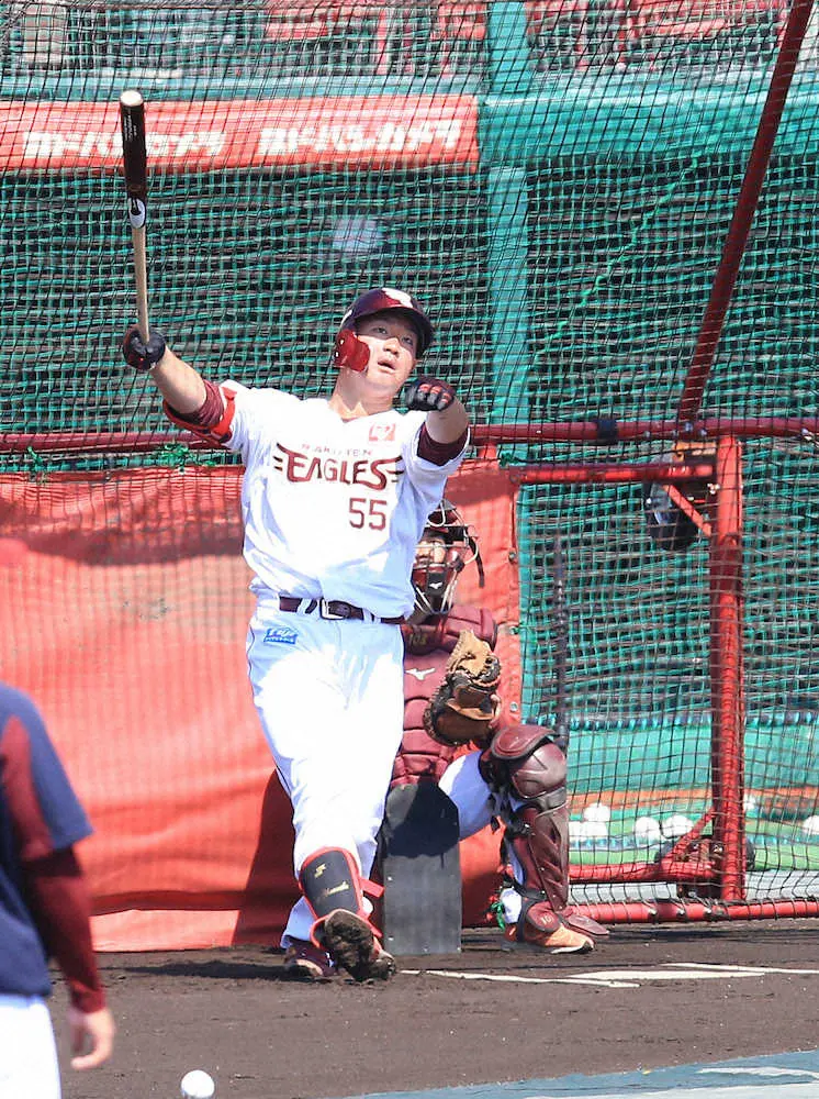 【画像・写真】＜楽天練習＞フリー打撃をする安田（撮影・篠原岳夫）