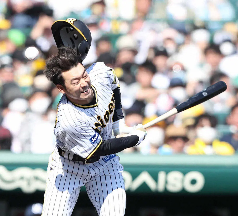 【画像・写真】阪神・山本が顔面に自打球、右頬赤く…4回の守りからベンチに退く